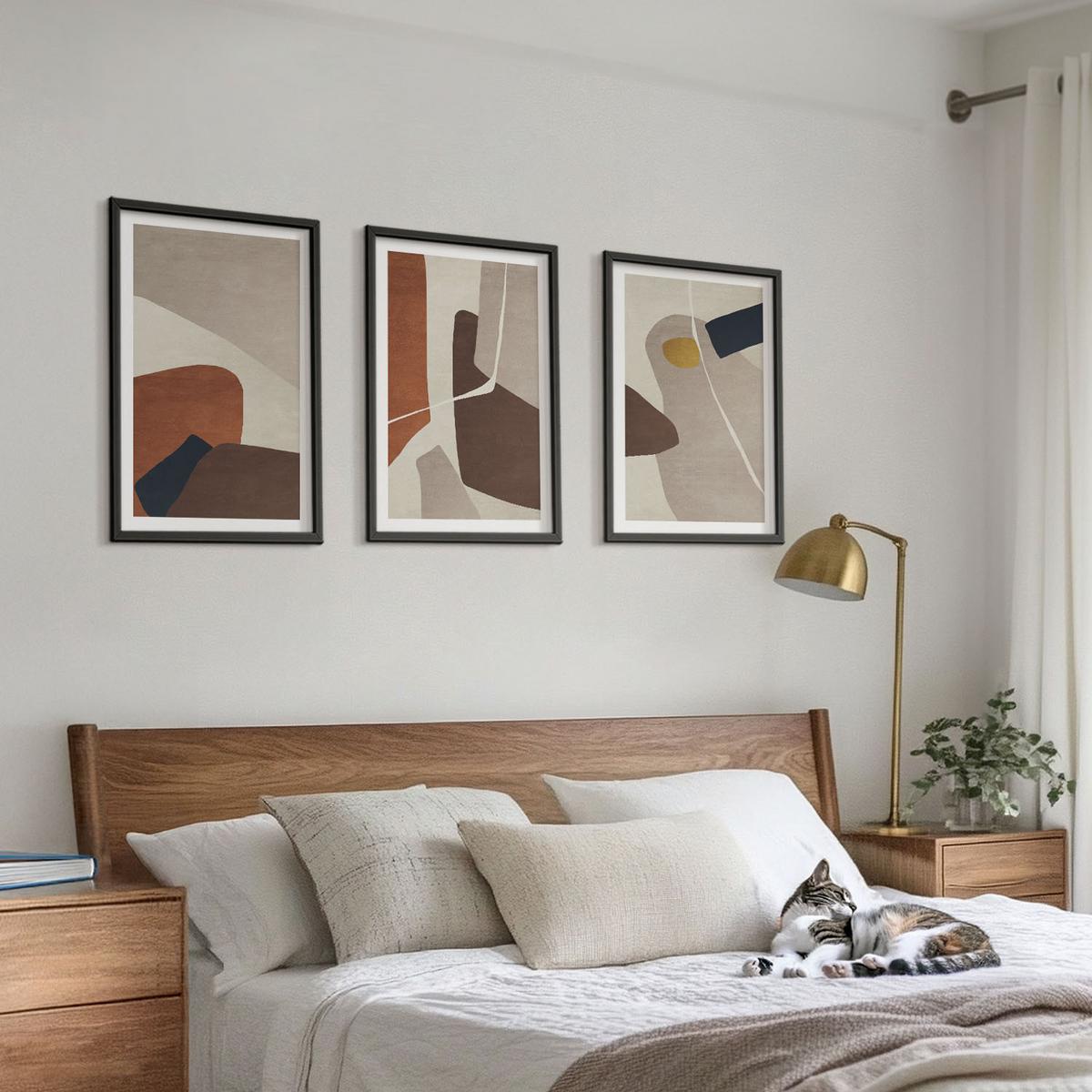 BILDER SET 3er Set - 40x60 cm Schwarzer Rahmen - Abstrakte Boho-Malerei - Schwarz, Kunststoff (40/60cm) - TULUP