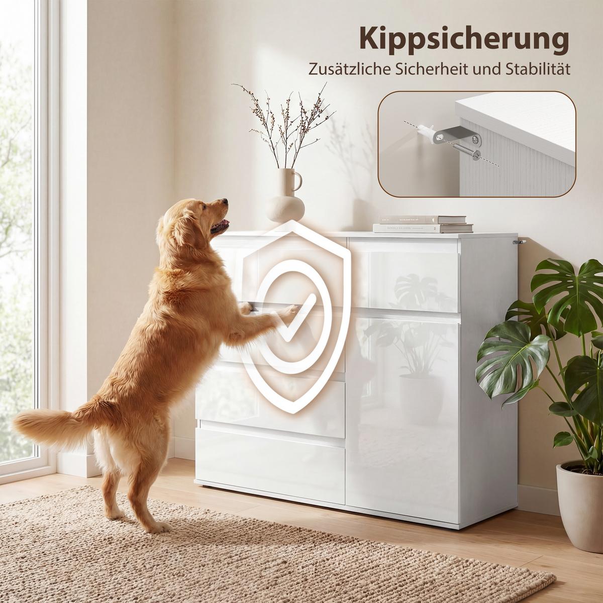 SIDEBOARD aus MDF 100/40/80 cm Weiß - Weiß Hochglanz, Holzwerkstoff (40/80/100cm) - HOMCOM