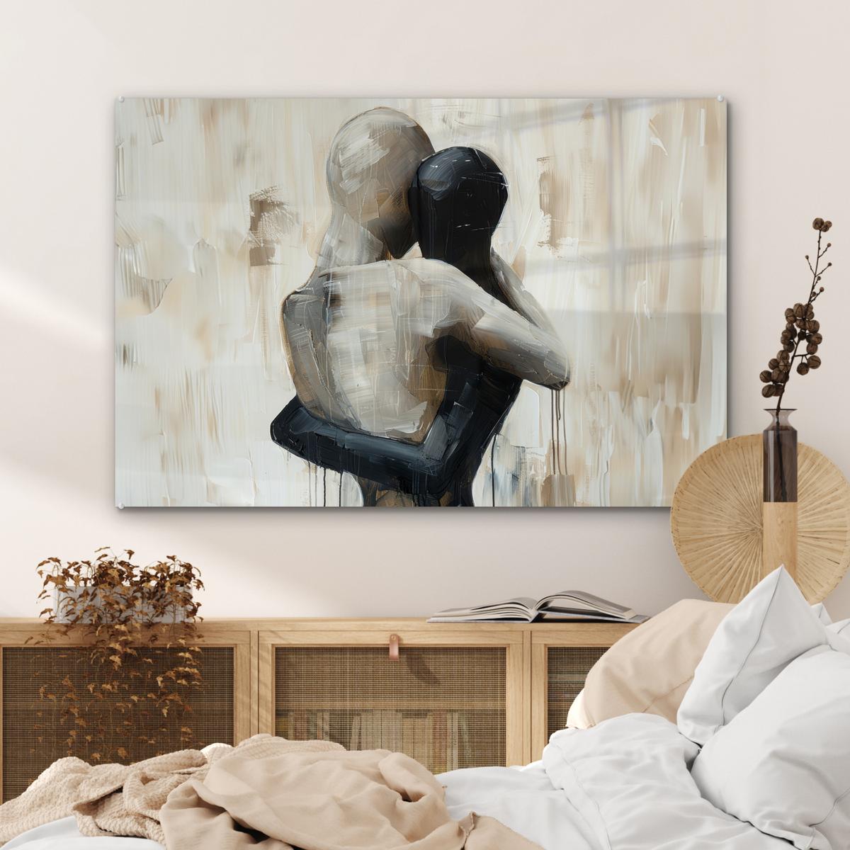 ACRYLGLASBILD Abstrakt - Liebe - Schwarz und weiß - Modern Wandbild Schlafzimmer 120x80 cm - Schwarz, Glas (120/80cm) - MuchoWow