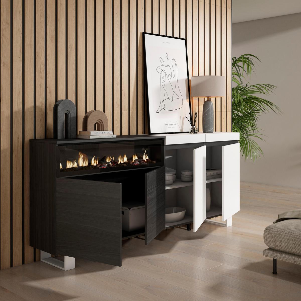 SIDEBOARD Elektrokamin, weiß und schwarz, 200/35/87cm - Multicolor/Schwarz, Holzwerkstoff (200/87/35cm) - Skraut Home