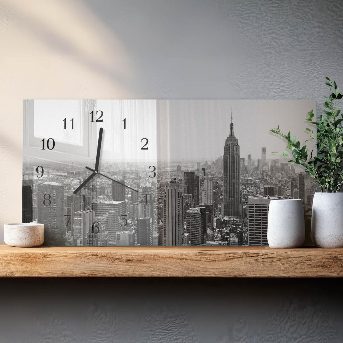 WANDUHR aus Glas 60x30 cm - New York - Schwarz, Glas (60/30/0.4cm) - TULUP