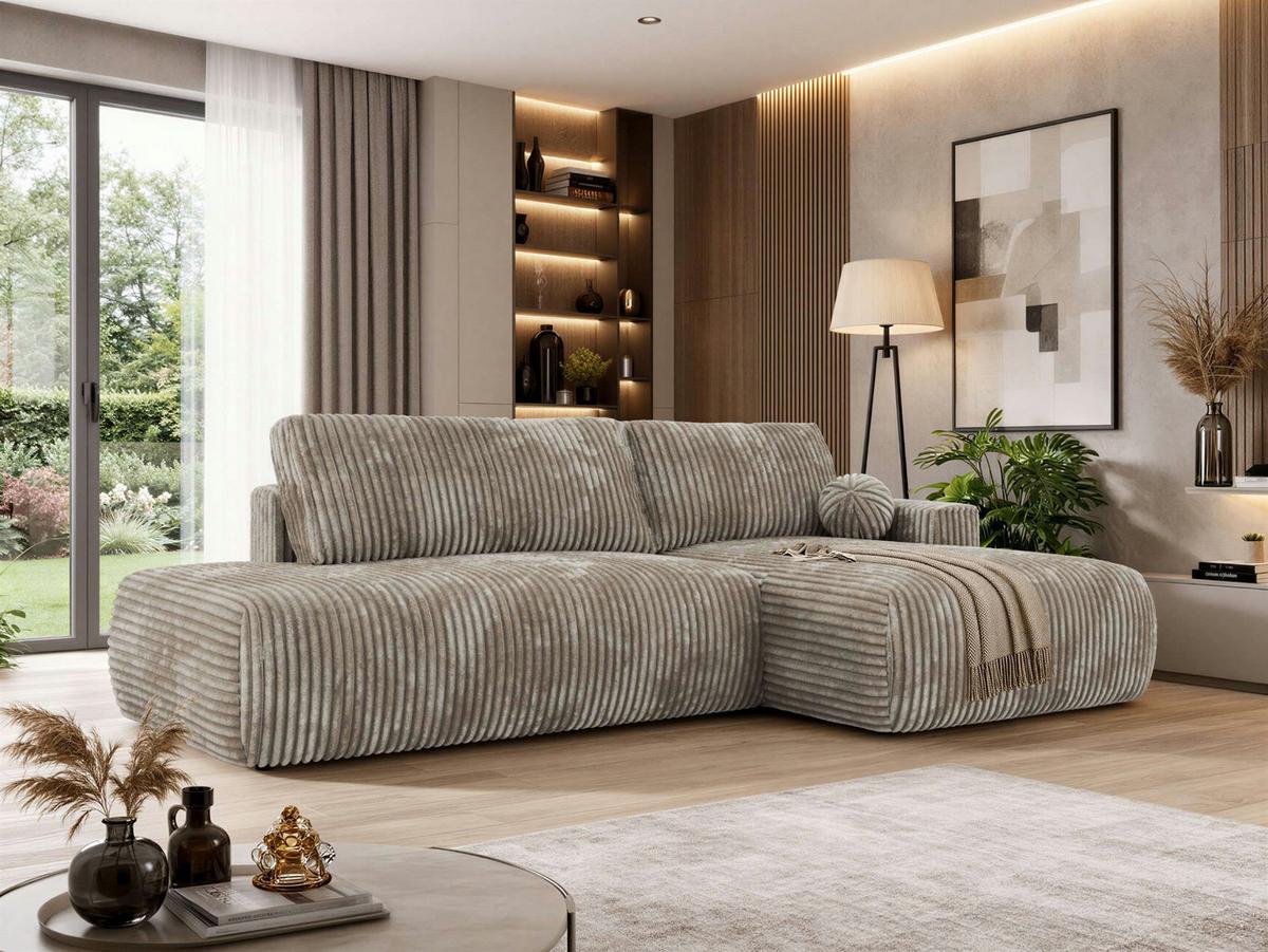 ECKSOFA TAREN L Hellbraun Cord - Rechts - Hellbraun/Schwarz, Kunststoff/Textil (292/170cm) - MKS