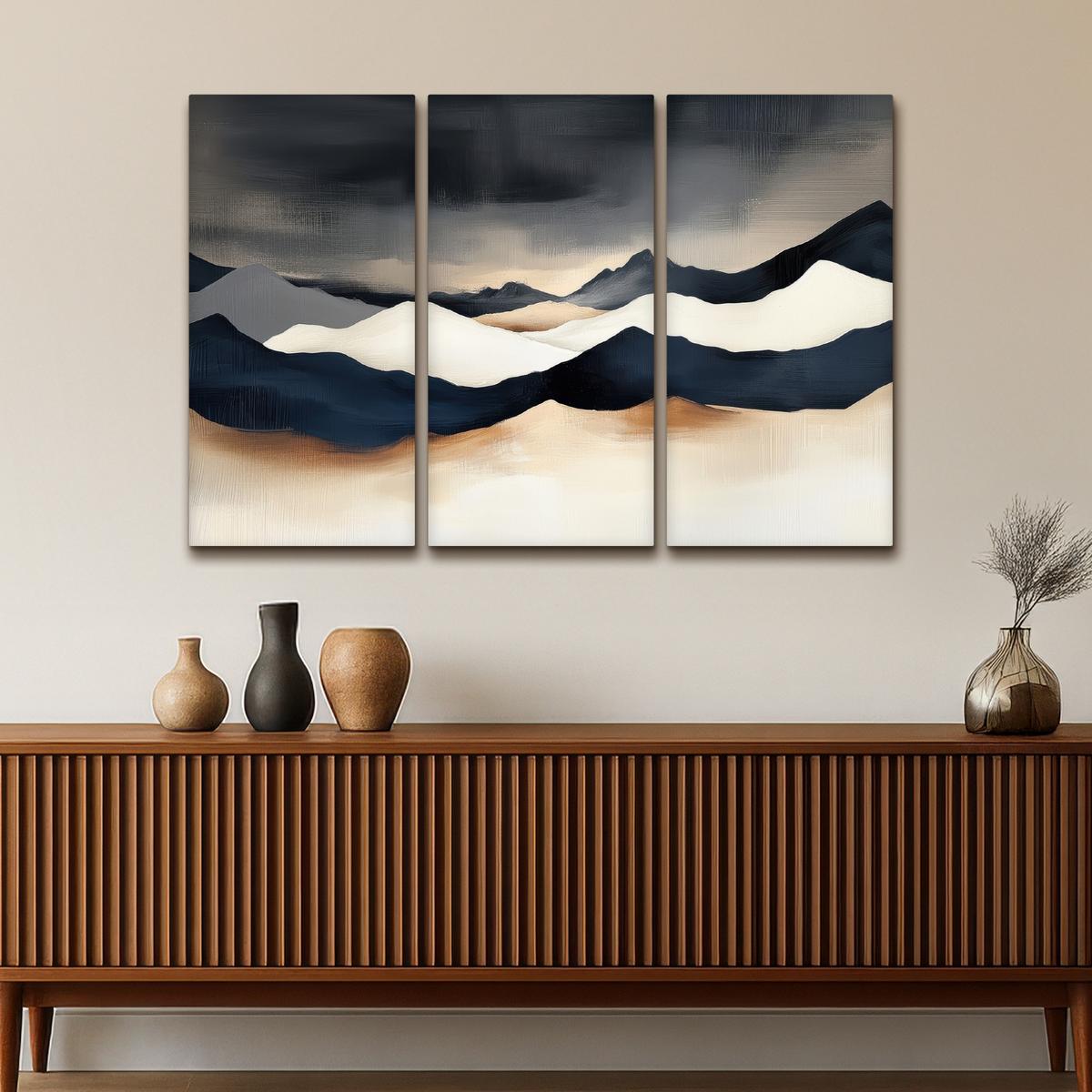 LEINWANDBILD 3er Set Landschaft - Abstrakt - Modern 120x80 cm - Dunkelblau, Textil (120/80cm) - MuchoWow