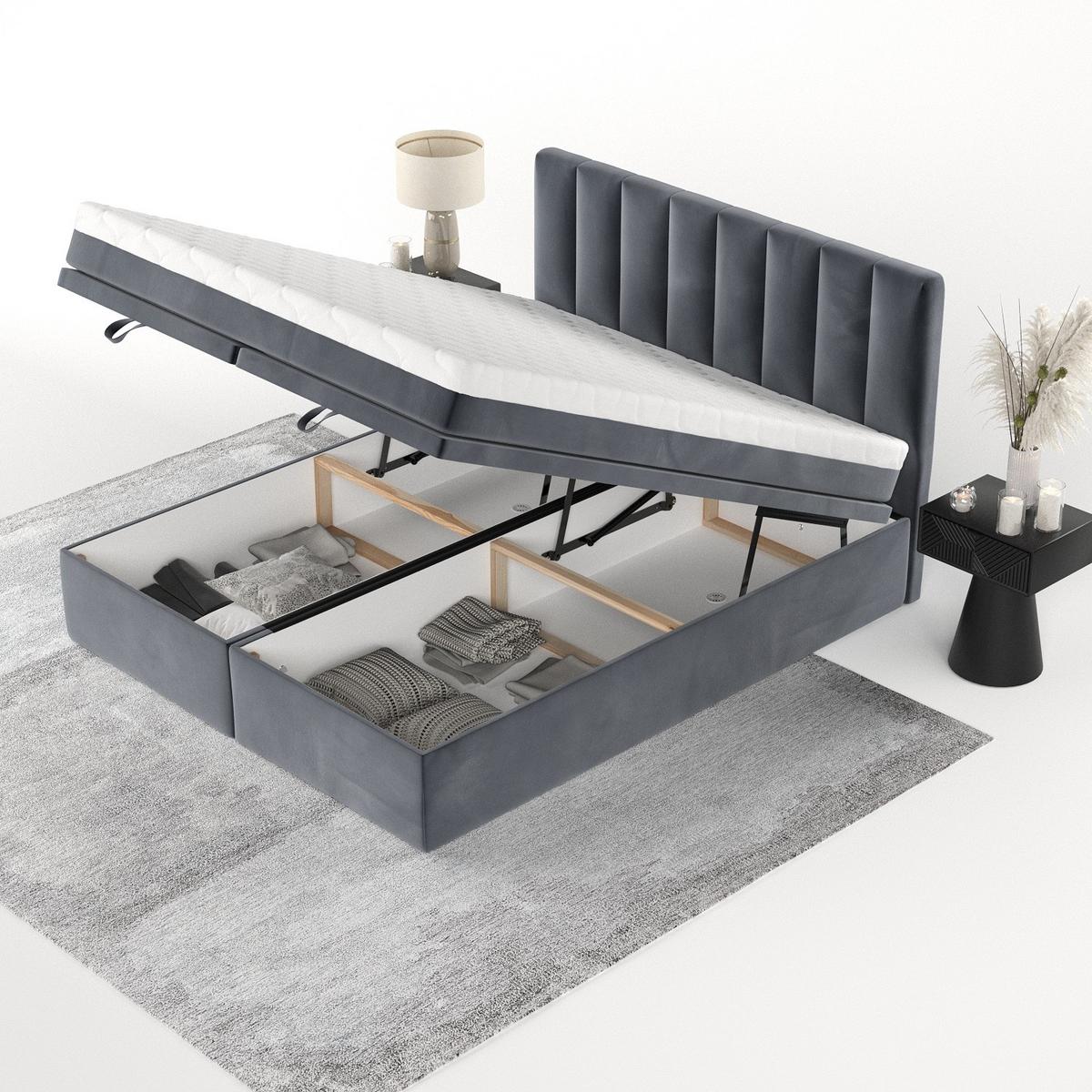 BOXBETT Lume 140/200 cm Dunkelgrau im Kronos Stoff - Dunkelgrau/Schwarz, Holz/Holzwerkstoff (140/200cm) - AltaBeds