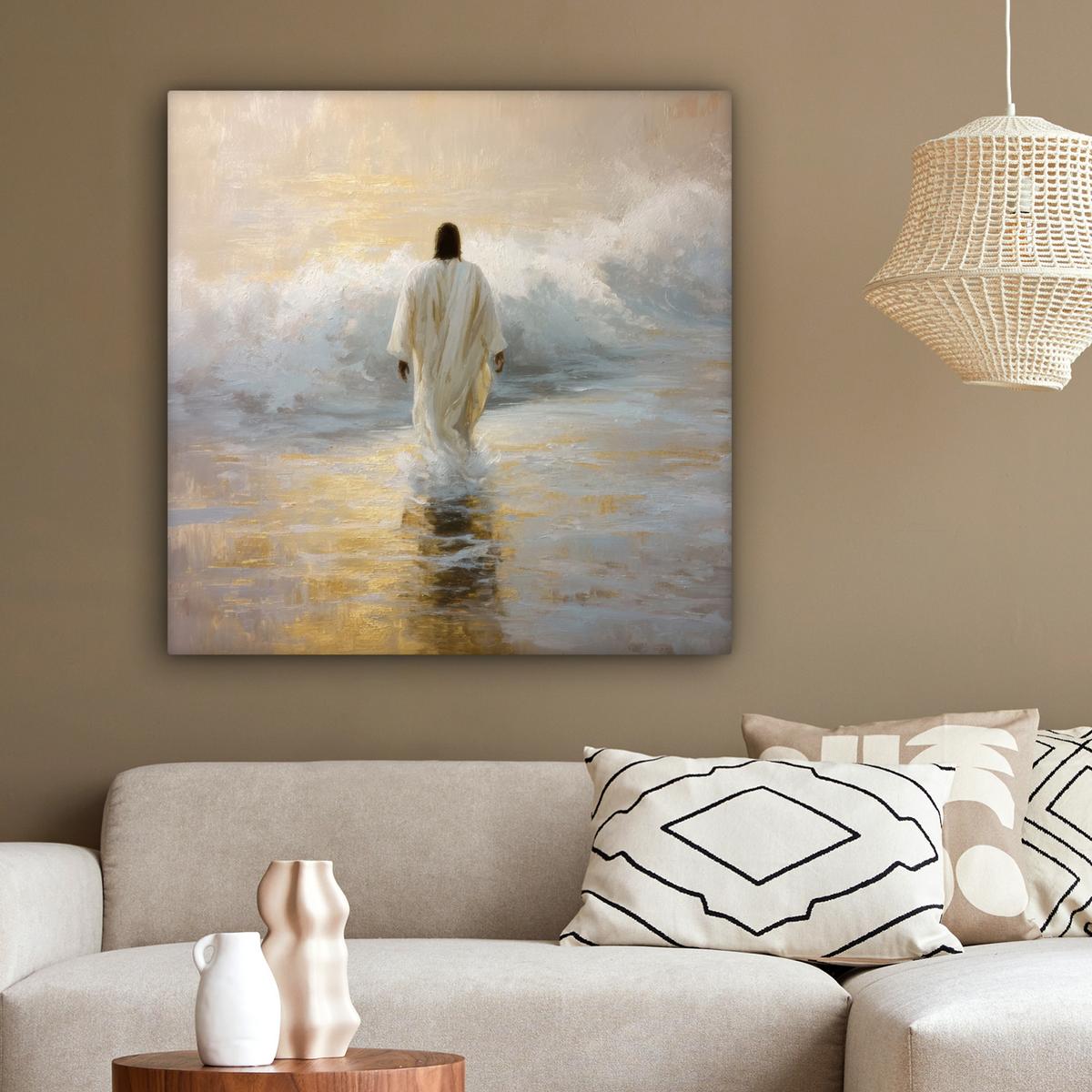 LEINWANDBILD Gemälde - Welle - Jesus - Abstrakt Deko Groß 90x90 cm - Goldfarben, Textil (90/90cm) - MuchoWow