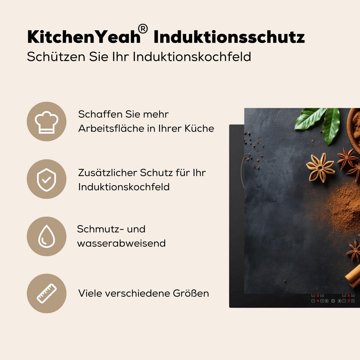 HERDABDECKPLATTE Zimt - Beton - Kaffee - Zimtstangen - Gewürze Abdeckung Ceranfeld 57.6x51.6 cm - Mokka, Kunststoff (57.6/51.6/0.2cm) - MuchoWow