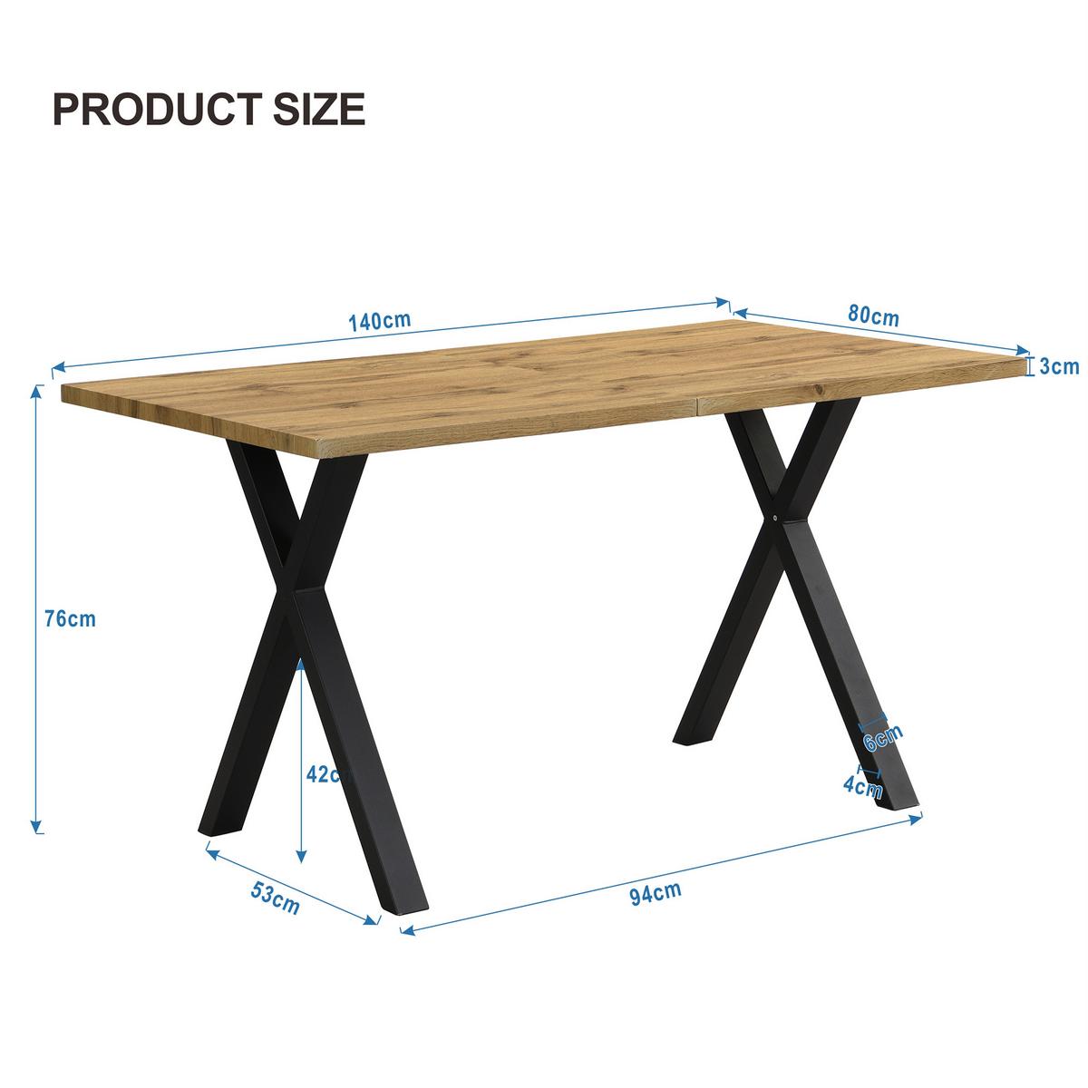 ESSTISCH 140 x 80 cm in Eiche-Optik & Schwarz - Grau, Holzwerkstoff (80/140/76cm) - Urban Meuble
