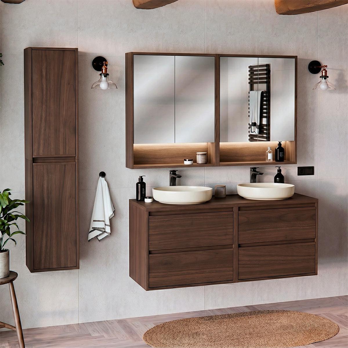 BADMÖBEL 120cm 2er-Set Dunkles Holz - Braun, Holzwerkstoff (120/52.2/46cm) - Petits-meubles
