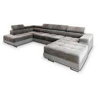 WOHNLANDSCHAFT CASONE L-S Grau Velours-Stoff mit Schlaffunktion - Silberfarben/Grau, Holz/Textil (345/90/202cm) - MASSENO
