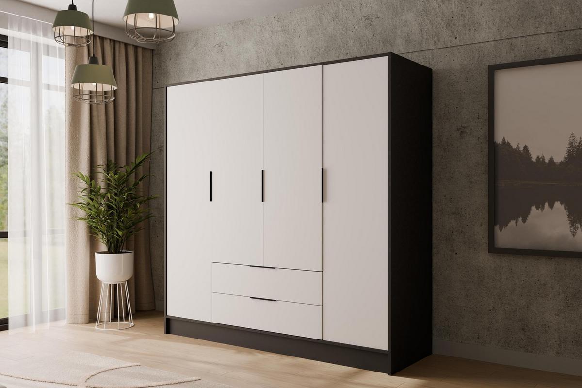 KLEIDERSCHRANK mit Flügeltüren KOLIN 200x200cm Schwarz / Weiß - Schwarz/Weiß, Holzwerkstoff (200/200/51cm) - ALTDECOR