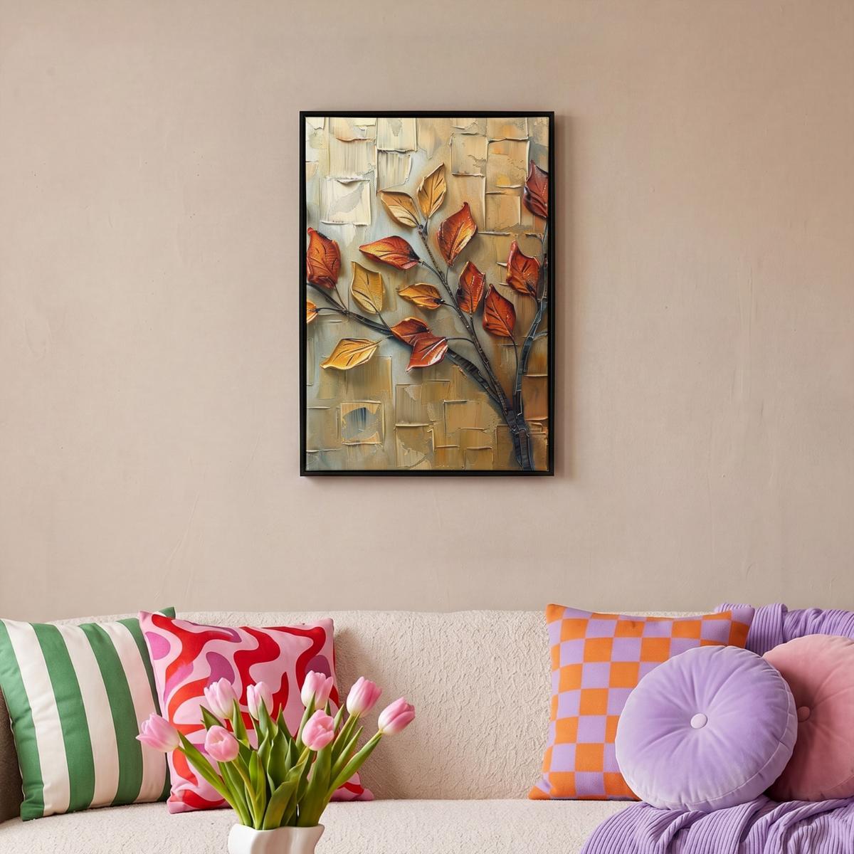 LEINWAND Bilder mit Rahmen - Baum - Abstrakt - Natur - Kunst - 40x60 - Goldfarben, Textil (40/60cm) - MuchoWow