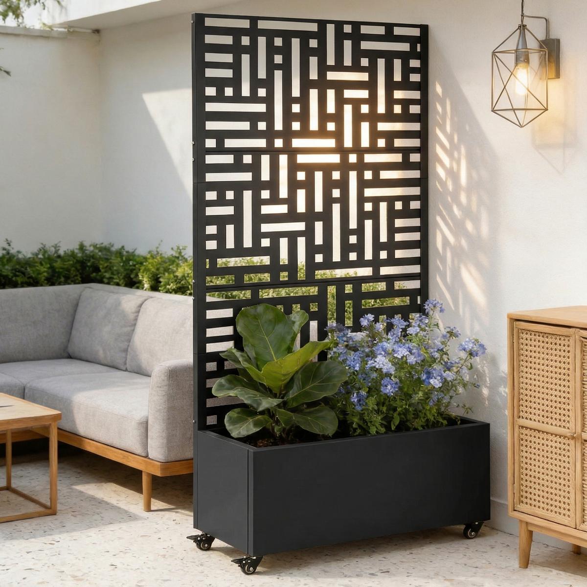 BLUMENKASTEN mit Trennwand Bernalda - Schwarz, Metall (120/186/40cm) - casa.pro