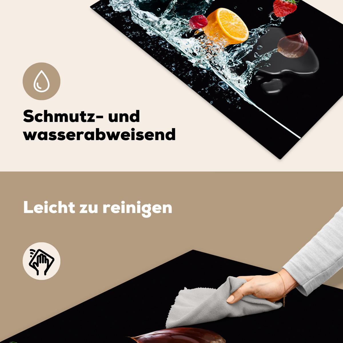 HERDABDECKPLATTE Wasser - Obst - Orange - Erdbeere - Kirsche - Schwarz Ceranfeldabdeckung 90x52 cm - Orange, Kunststoff (90/52/0.2cm) - MuchoWow