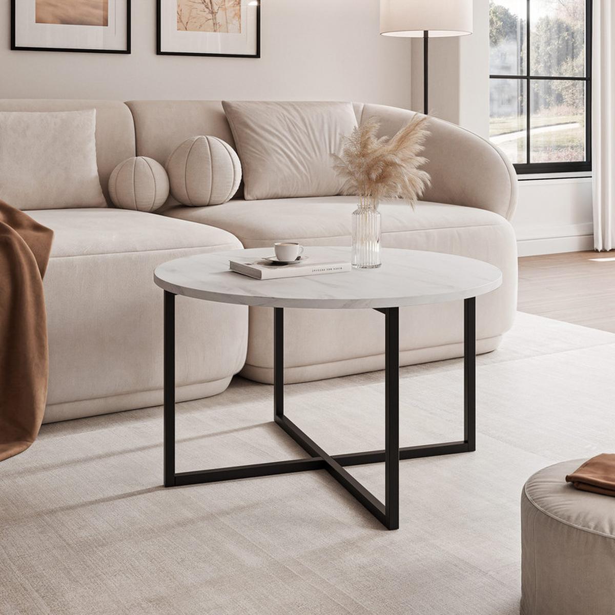 COUCHTISCH BESARO 75/47 cm runden, Schwarz / Bianco - Perlmutt/Schwarz, Metall (75/75/47cm) - Idohome