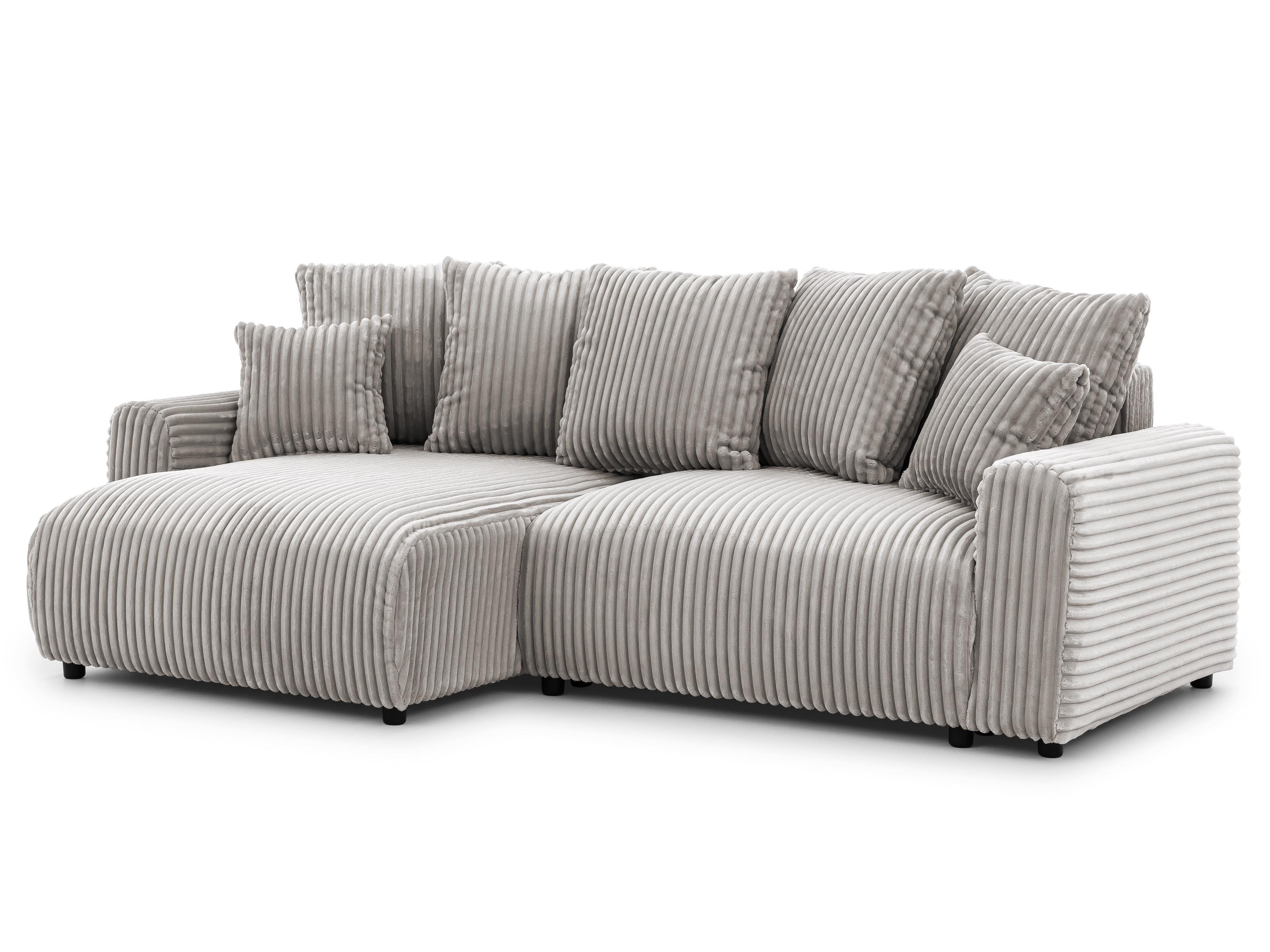 ECKSOFA Calma mit Schlaffunktion und Bettkasten im Bumpy-Design aus weichem Taupe Plüschcord - Ottomane links - Taupe/Schwarz, Holz/Kunststoff (239/140cm) - S-Style