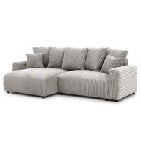 ECKSOFA Calma mit Schlaffunktion und Bettkasten im Bumpy-Design aus weichem Taupe Plüschcord - Ottomane links - Taupe/Schwarz, Holz/Kunststoff (239/140cm) - S-Style