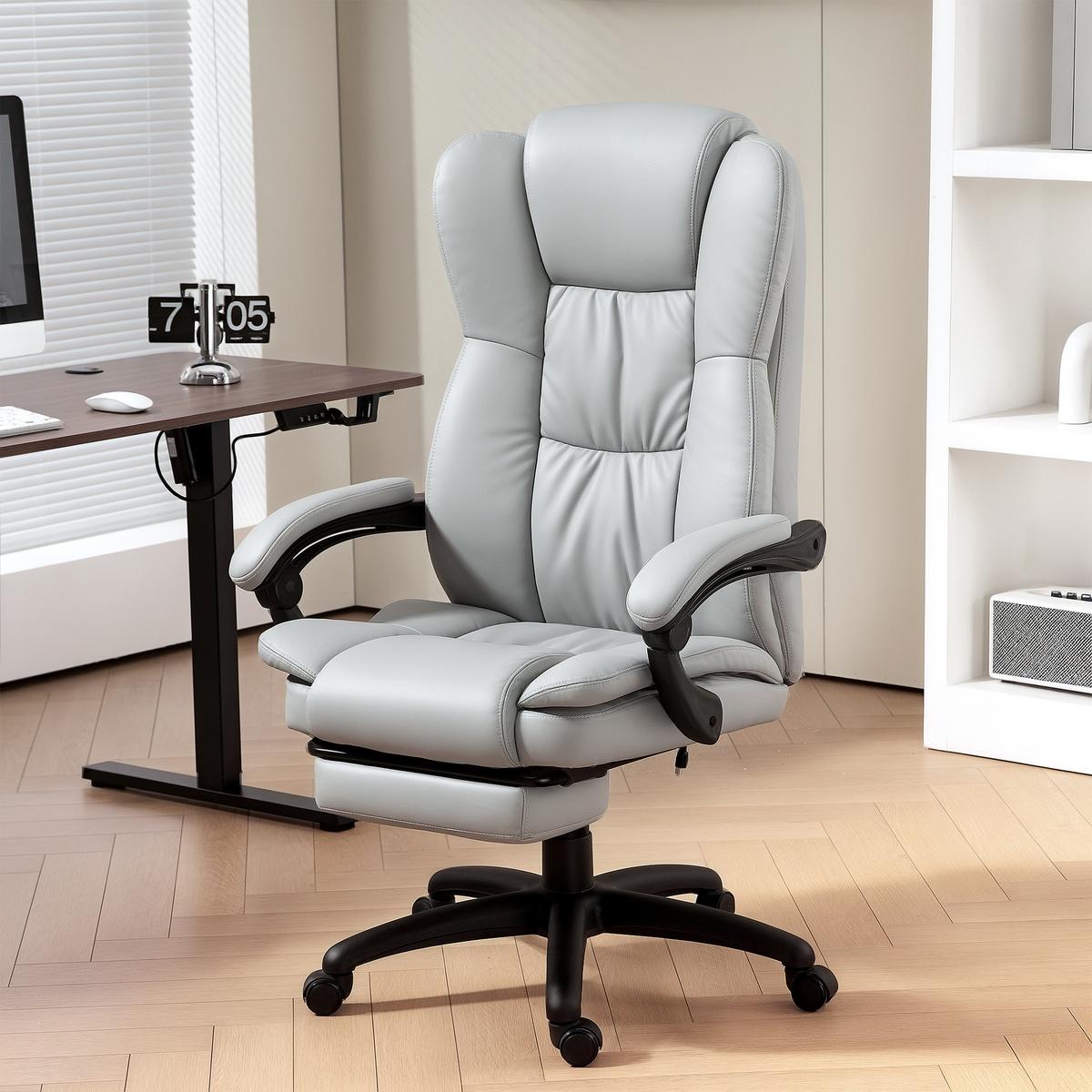 BÜROSTUHL mit 5 Massagemodi, Ergonomisch Schreibtischstuhl mit Liegefunktion - Hellgrau/Schwarz, Kunststoff (68.5/121/68.5cm) - Vinsetto