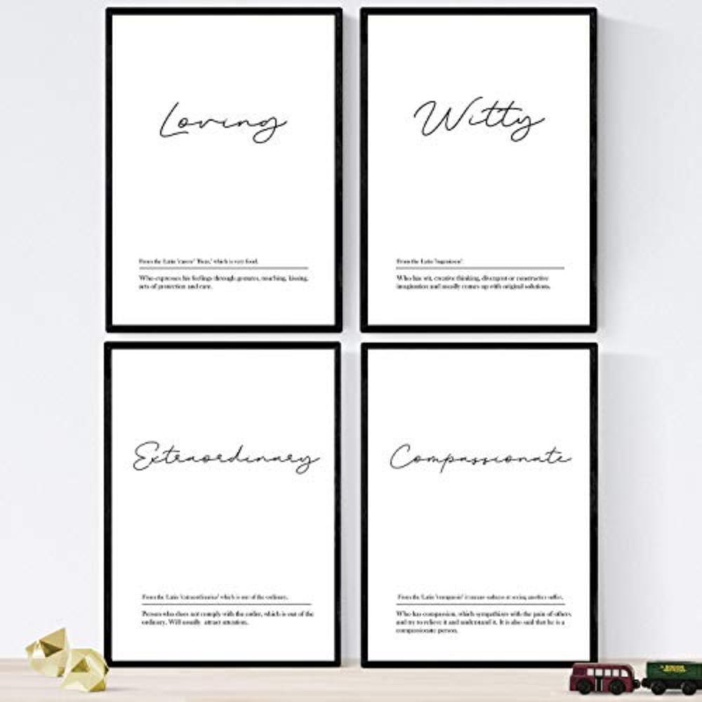 POSTER Set mit 4 Englisch Paar 3 Wörter mit Definitionen A3 Schwarzer Rahmen - Schwarz, Papier (29.7/3cm) - Nacnic
