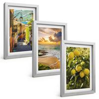 BILDER SET 3er Set - 20x30 cm Silberner Rahmen - Straßen, Meer, Strand, Zitrusbäume - Silberfarben, Kunststoff (20/30cm) - TULUP