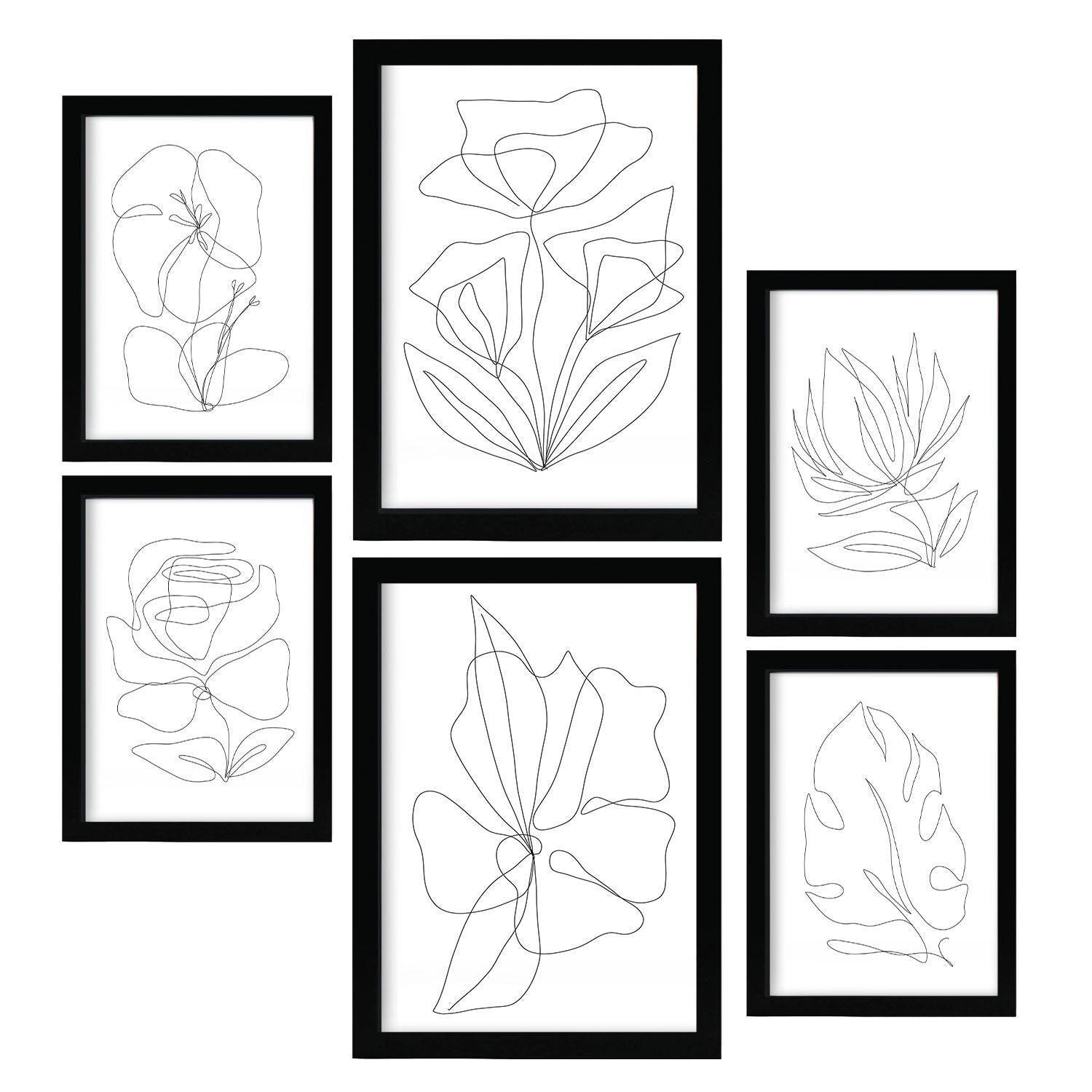 POSTER Set Mit 6 Blütenrahmen 2 In Blume Zusammenfassung Ästhetische Dekorative Gemälde Für Ihr Wohnzimmer Zuhause A3 & A4 Schwarzer Rahmen - Schwarz, Papier (29/3cm) - Nacnic
