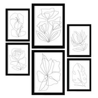 POSTER Set Mit 6 Blütenrahmen 2 In Blume Zusammenfassung Ästhetische Dekorative Gemälde Für Ihr Wohnzimmer Zuhause A3 & A4 Schwarzer Rahmen - Schwarz, Papier (29/3cm) - Nacnic