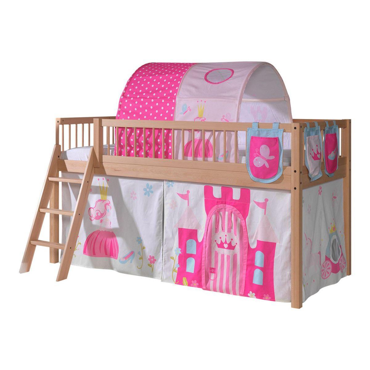 HALBHOHES BETT Kelci 90x200 Textilset Princess mit Tunnel Buche massiv - Buchefarben, Holz (90/200cm) - 58aufmkessel