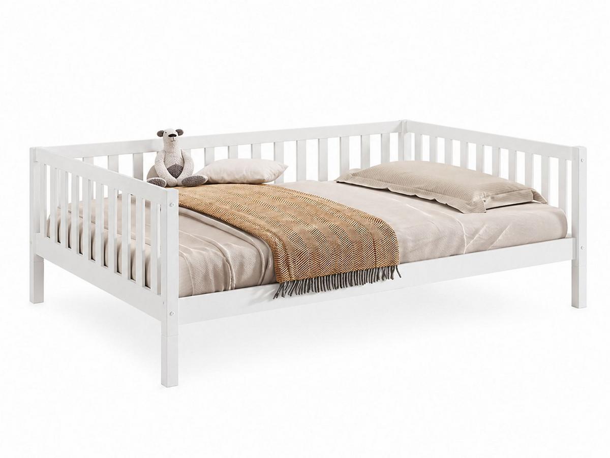 BODENBETT Kapua 140x200 umbaubar zum Tagesbett Kiefer Massivholz Weiß - Weiß, Holz (140/200cm) - 58aufmkessel
