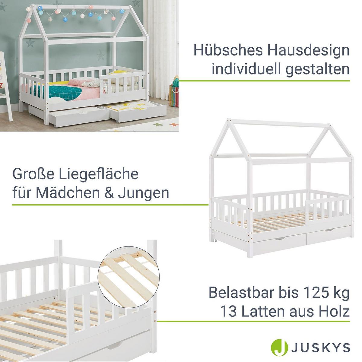 KINDERBETT Marli weiß 80x160 cm mit Bettkasten und Matratze - Weiß, Holz (80/160cm) - Juskys