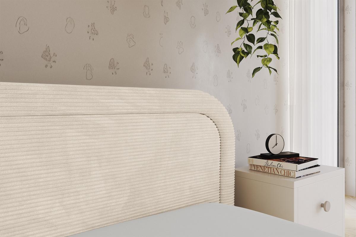 EINZELLBETT Jugendbett mit Bettkasten und Matratze H3/H4, Links - JOVY 90x200 Beige - Creme, Holzwerkstoff/Textil (90/200cm) - ALTDECOR