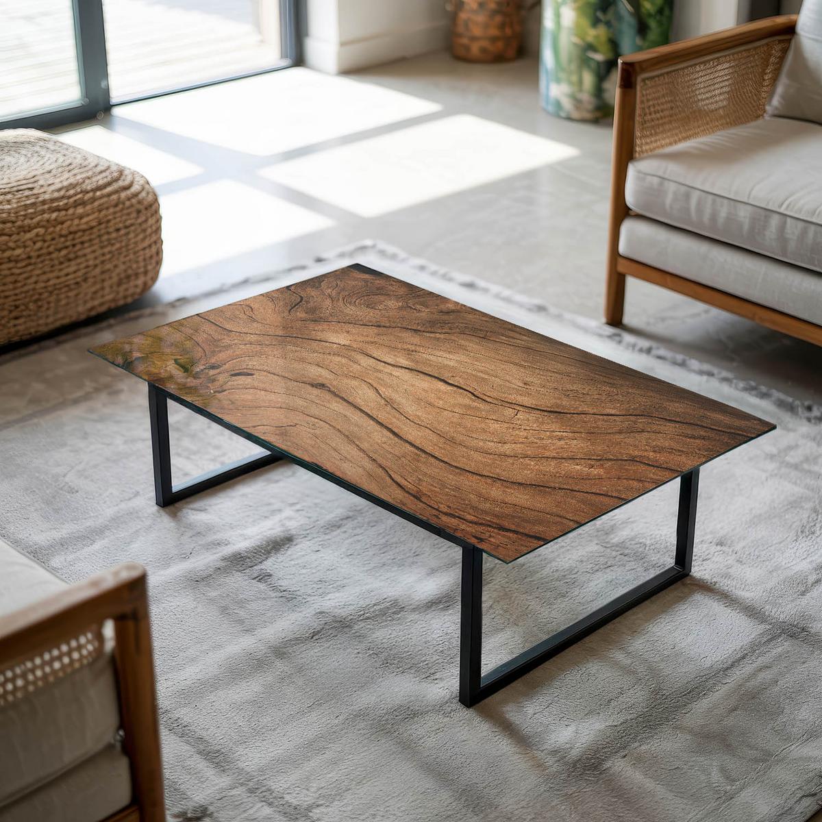 TISCHPLATTE 120x80 cm Natürliche Holzmaserung - Braun, Glas (0.4/120/80cm) - TULUP