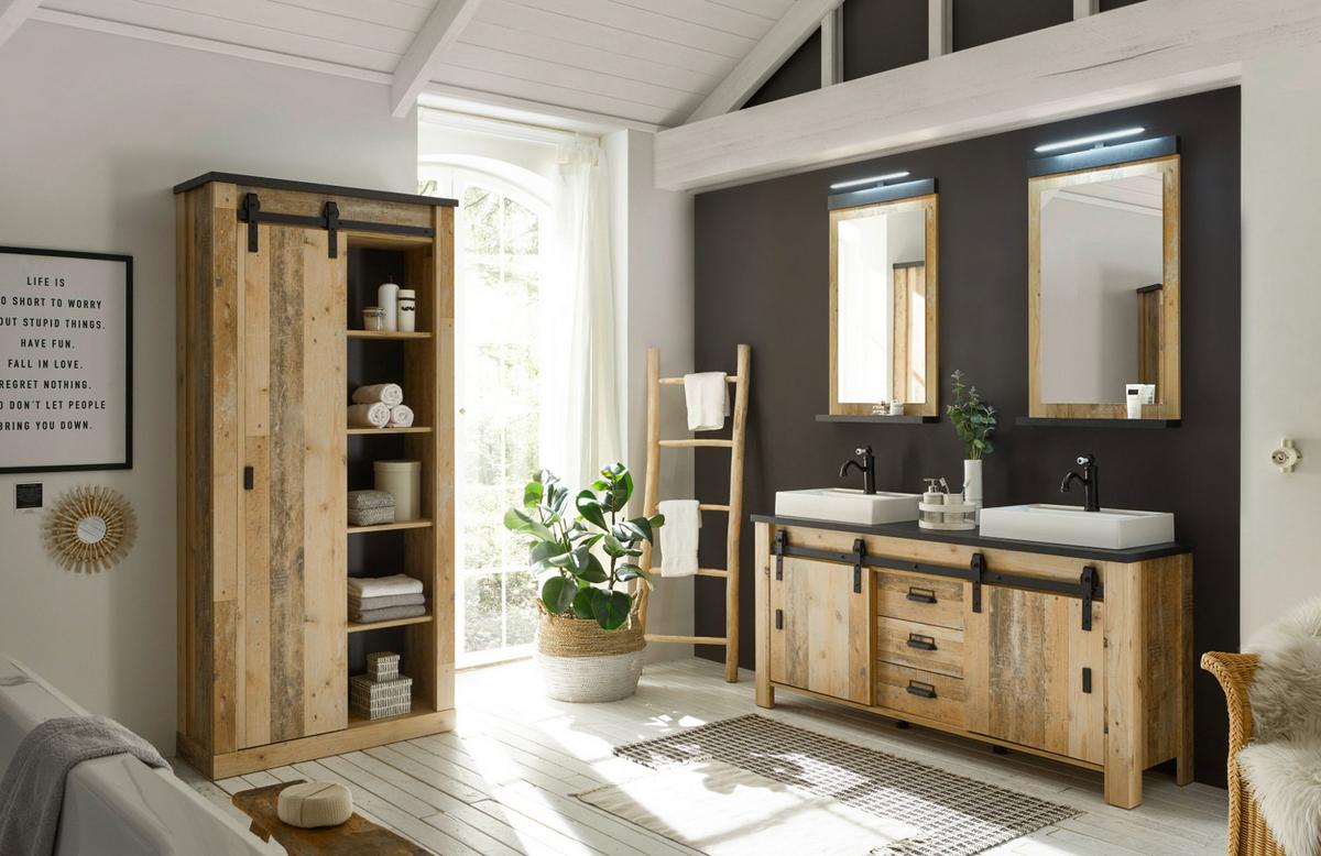 DOPPELWASCHTISCH Used Wood hell, anthrazit, Waschtisch Komplett-Set inkl. 2x Waschbecken, 164 cm - Eichefarben/Anthrazit, Holz/Holzwerkstoff (164/81/43cm) - Furn.Design