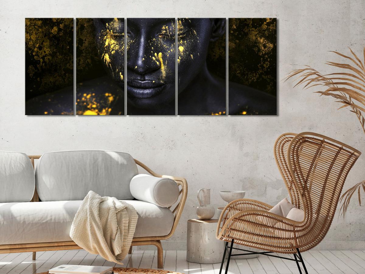 KUNSTDRUCK Schwarz 225/90 cm - Goldfarben/Schwarz, Textil (225/90cm) - KUNSTLOFT