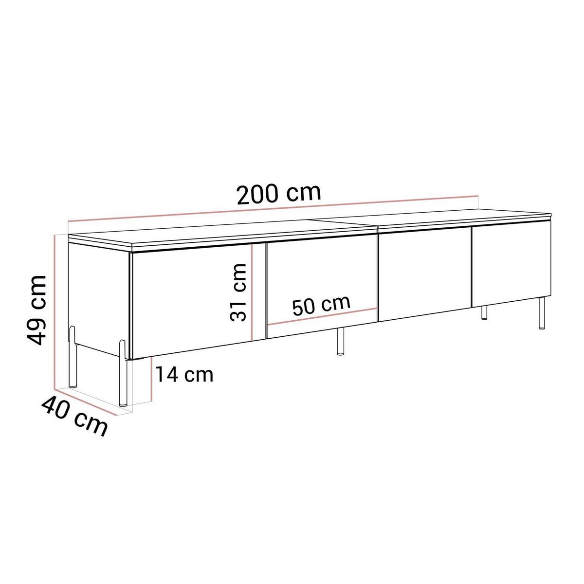 TV-LOWBOARD CELINE KASCHMIR 200 cm auf geraden goldenen Chrom-Beinen - Kaschmir/Goldfarben, Holzwerkstoff/Metall (200/49/40cm) - Lookway