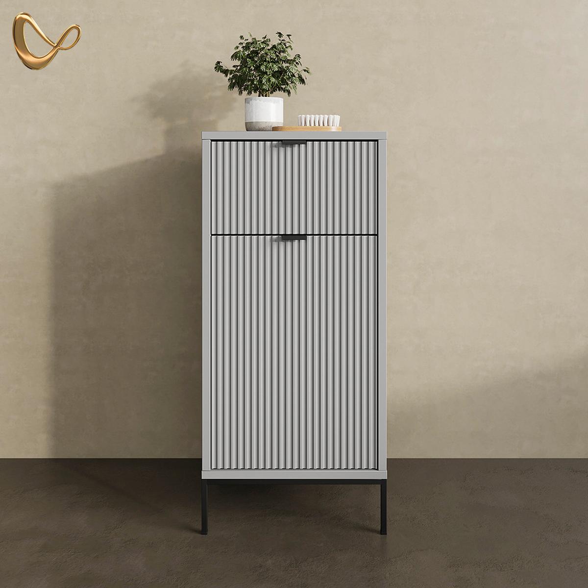 BADSCHRANK ATERNO Grau 40 x 87 cm mit Tür und Schublade - Grau, Holzwerkstoff (40/87/35cm) - Livinity®