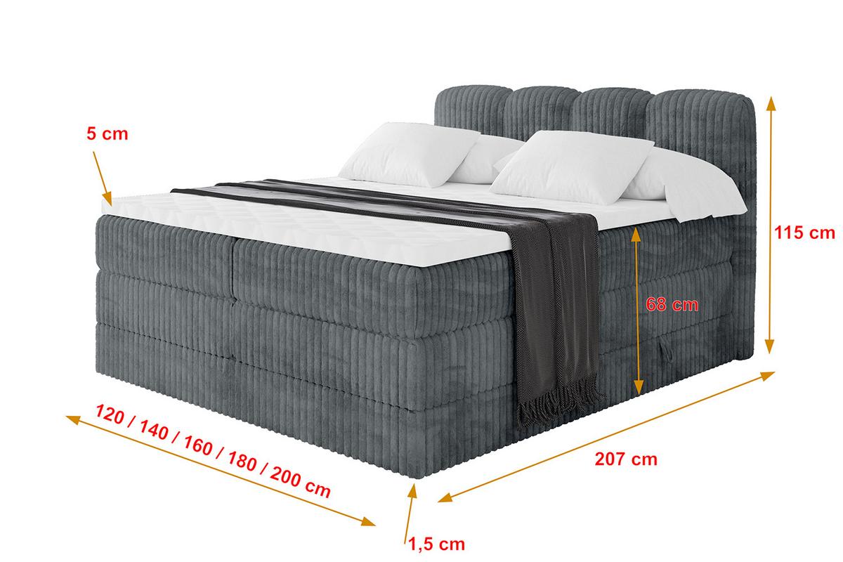 BOXBETT mit Matratze H3|H4 - NINA KING - 200x200 cm - Dunkelgrau - Schieferfarben, Holzwerkstoff (200/200cm) - ALTDECOR
