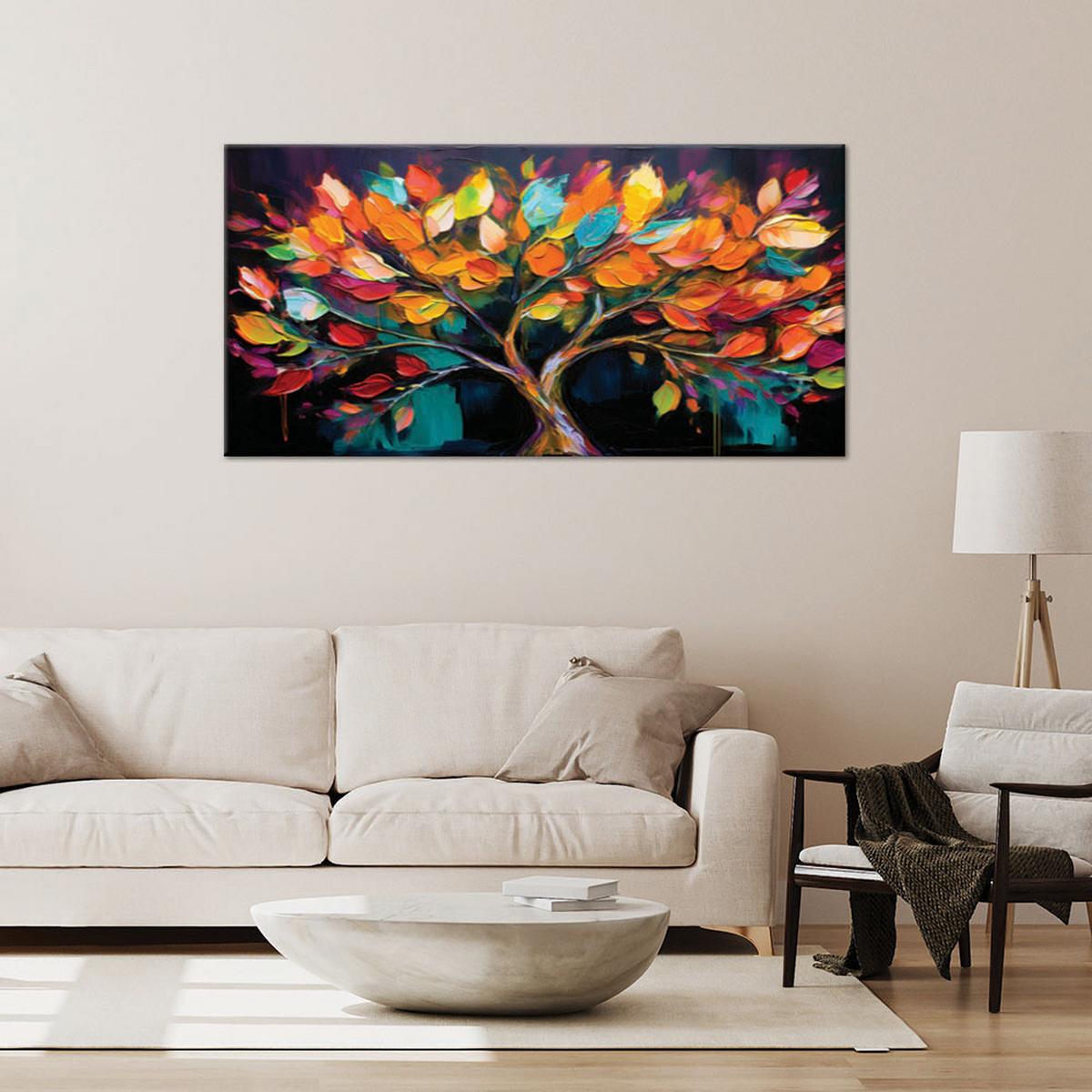 WANDBILD bunte baumblätter bemalt - Multicolor, Textil (100/50cm) - Feeby