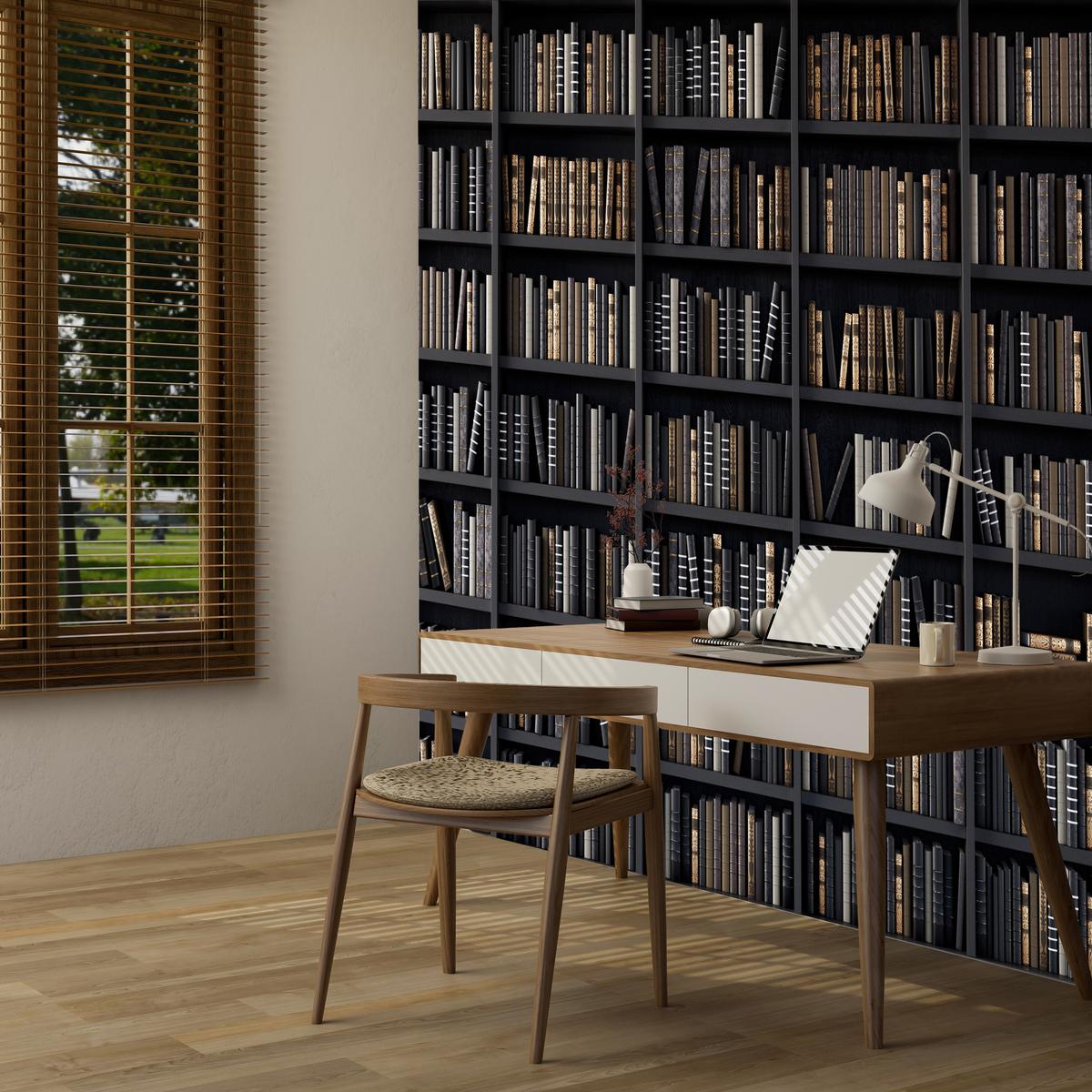 FOTOTAPETE für Büro Bücherregale Bibliothek Literatur 200x140 - Beige/Creme, Papier (200/140cm) - Muralo