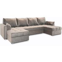 WOHNLANDSCHAFT NAKO Beige Plüsch-Stoff mit Schlaffunktion - Beige/Grau, Holz/Kunststoff (285/85/140cm) - MASSENO