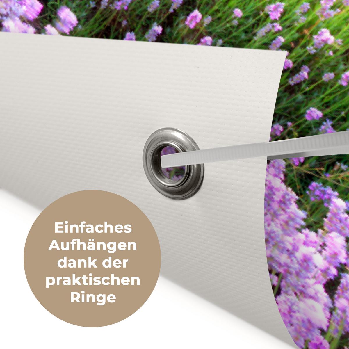 GARTENPOSTER Blumen - Lavendel - Lila - Himmel - Sonnenuntergang - Wiese - Natur Gartendeko 90x60 cm - Flieder, Kunststoff (90/60/0.2cm) - OnlyWow