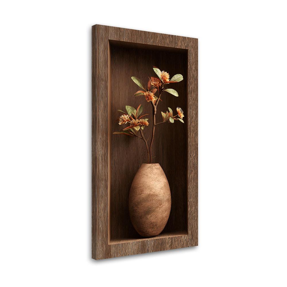 LEINWANDBILD Blumen in einer Vase in einer Holzvertiefung 3D 60x120cm - Braun, Textil (60/120cm) - Feeby
