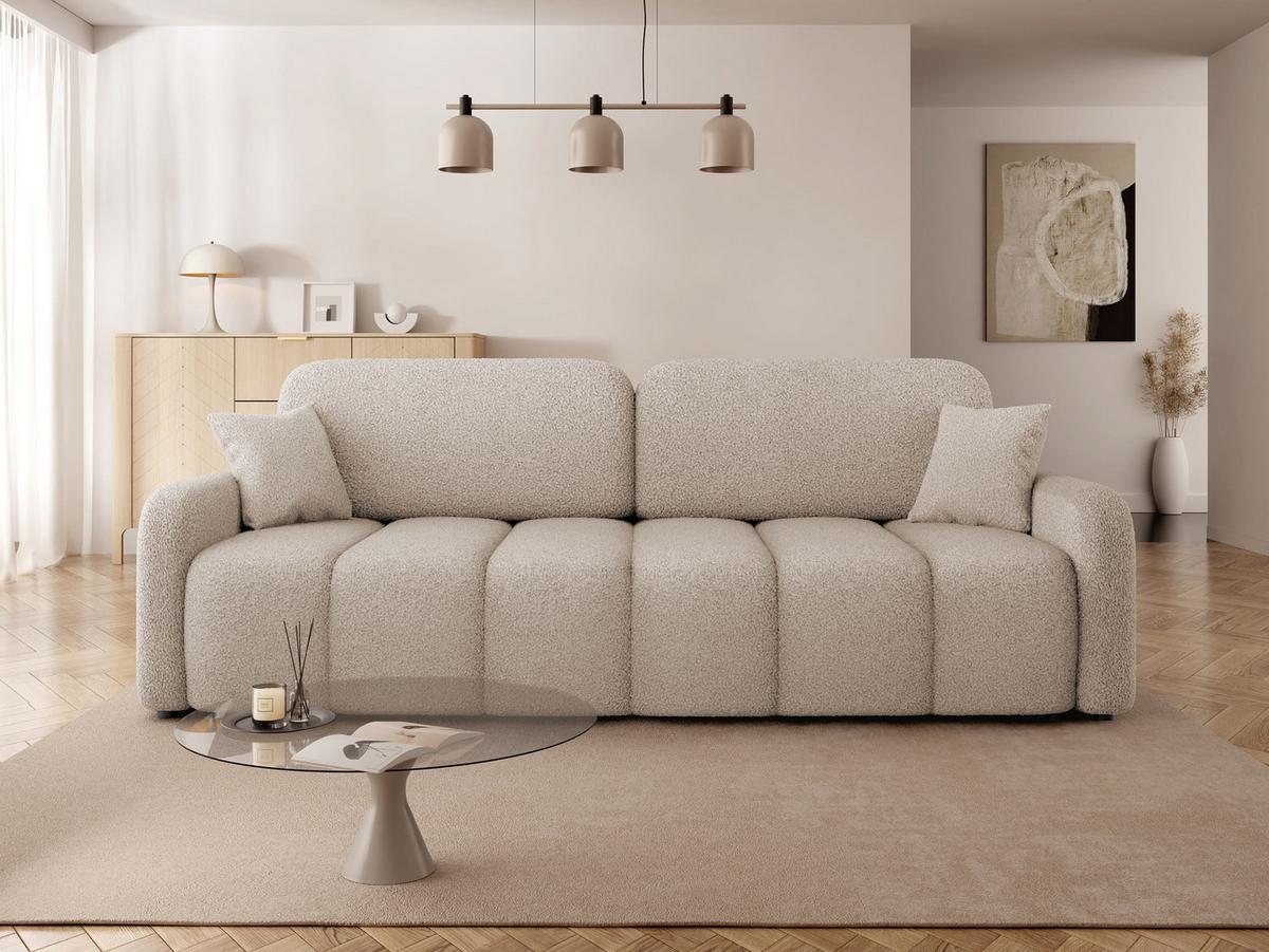 SCHLAFSOFA Carlos Boucle - Beige/Schwarz, Holz/Kunststoff (236/90/114cm) - MIRJAN24
