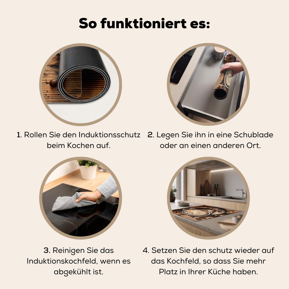 HERDABDECKPLATTE Kaffee - Vintage - Braun - Tasse - Holz Induktionsmatte 78x78 cm - Cappuccino, Kunststoff (78/78/0.2cm) - MuchoWow