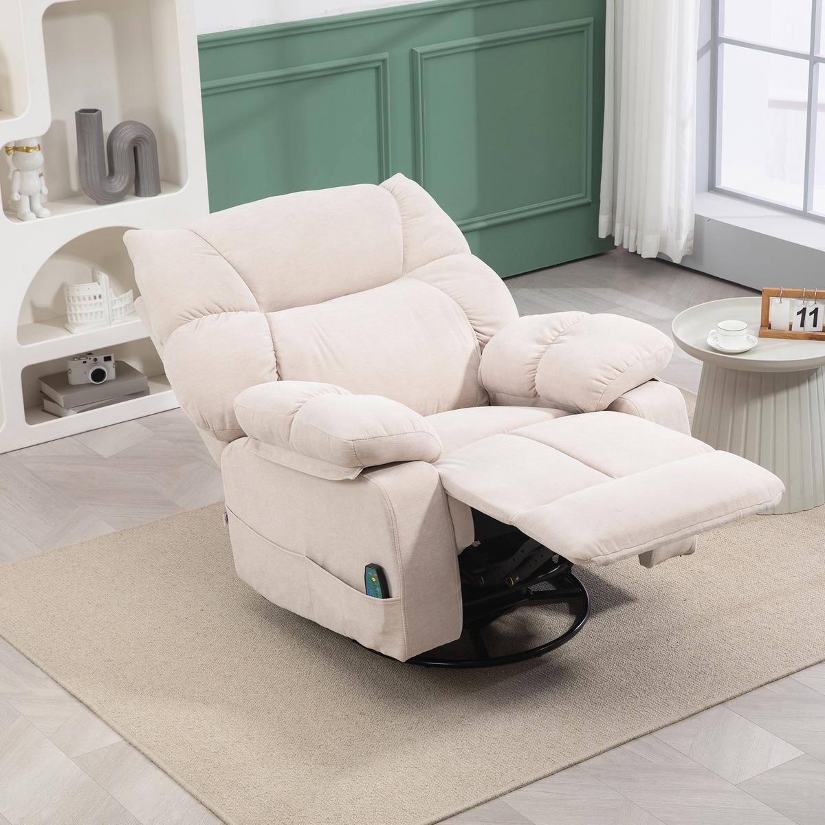 RELAXSESSEL mit Massagefunktion, Elektrisch Fernsehsessel mit Wärmfunktion - Beige/Schwarz, Textil/Metall (90/98/98cm) - HOMCOM