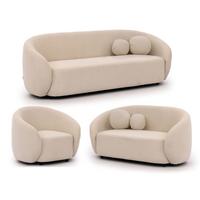 SITZGARNITUR 3+2+1 Roundi Cremeweiß Bouclé - Creme/Schwarz, Holz/Kunststoff (208/76/80cm) - S-Style