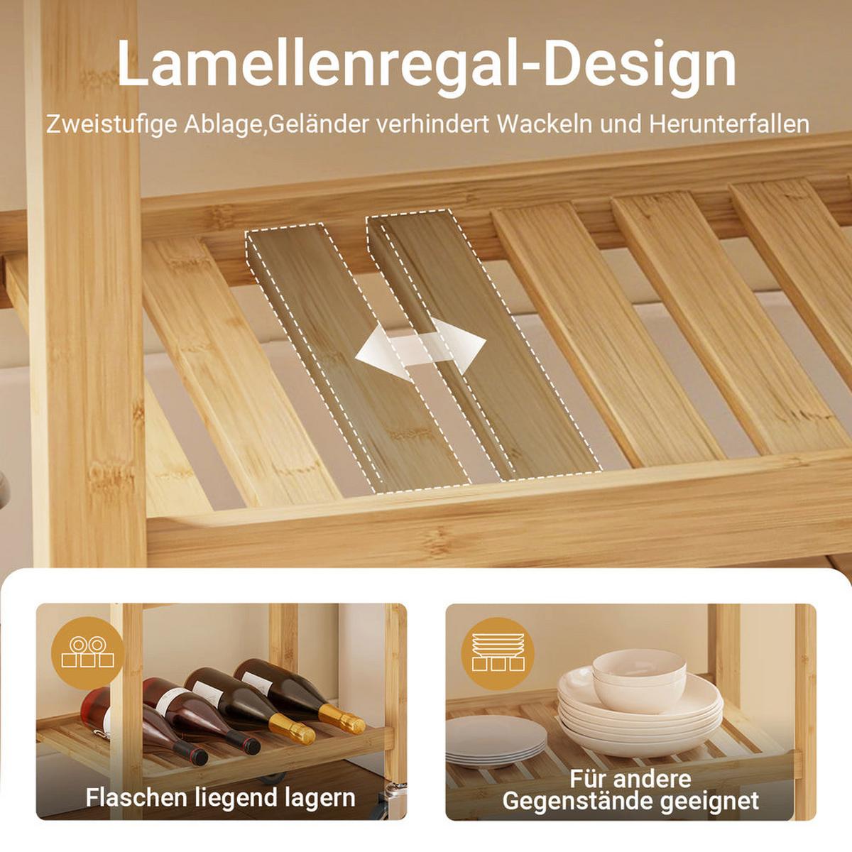 KÜCHENWAGEN mit Schublade und Rollen 58x40x86 cm FKW135-N - Naturfarben, Holz (58/86/40cm) - SoBuy