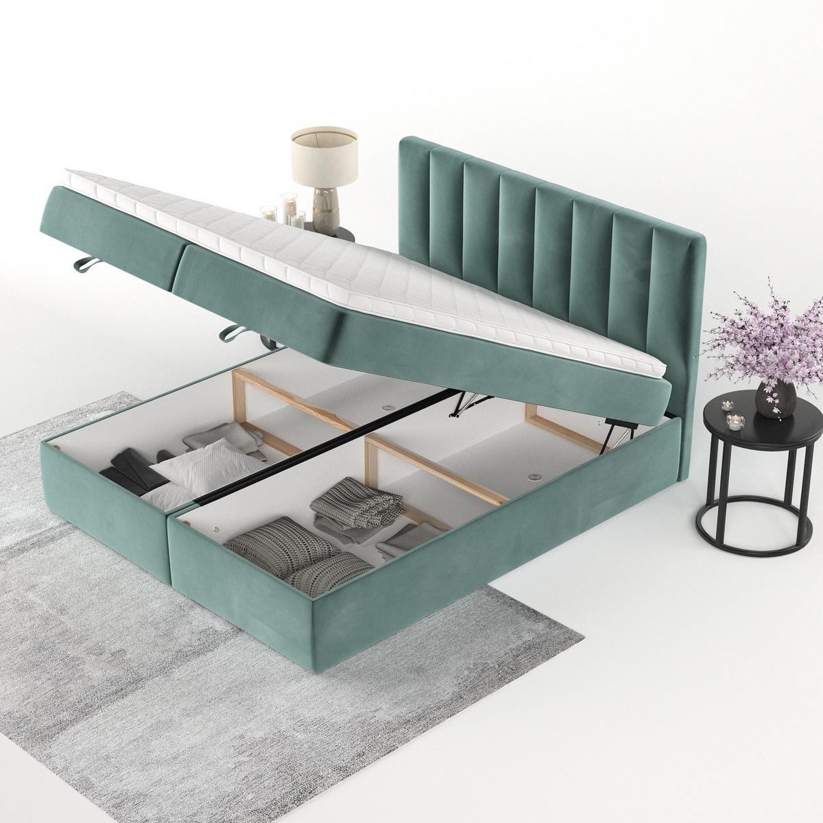 BOXBETT Lusso 160/200 cm Türkis im Kronos Stoff - Türkis/Schwarz, Holz/Holzwerkstoff (160/200cm) - AltaBeds