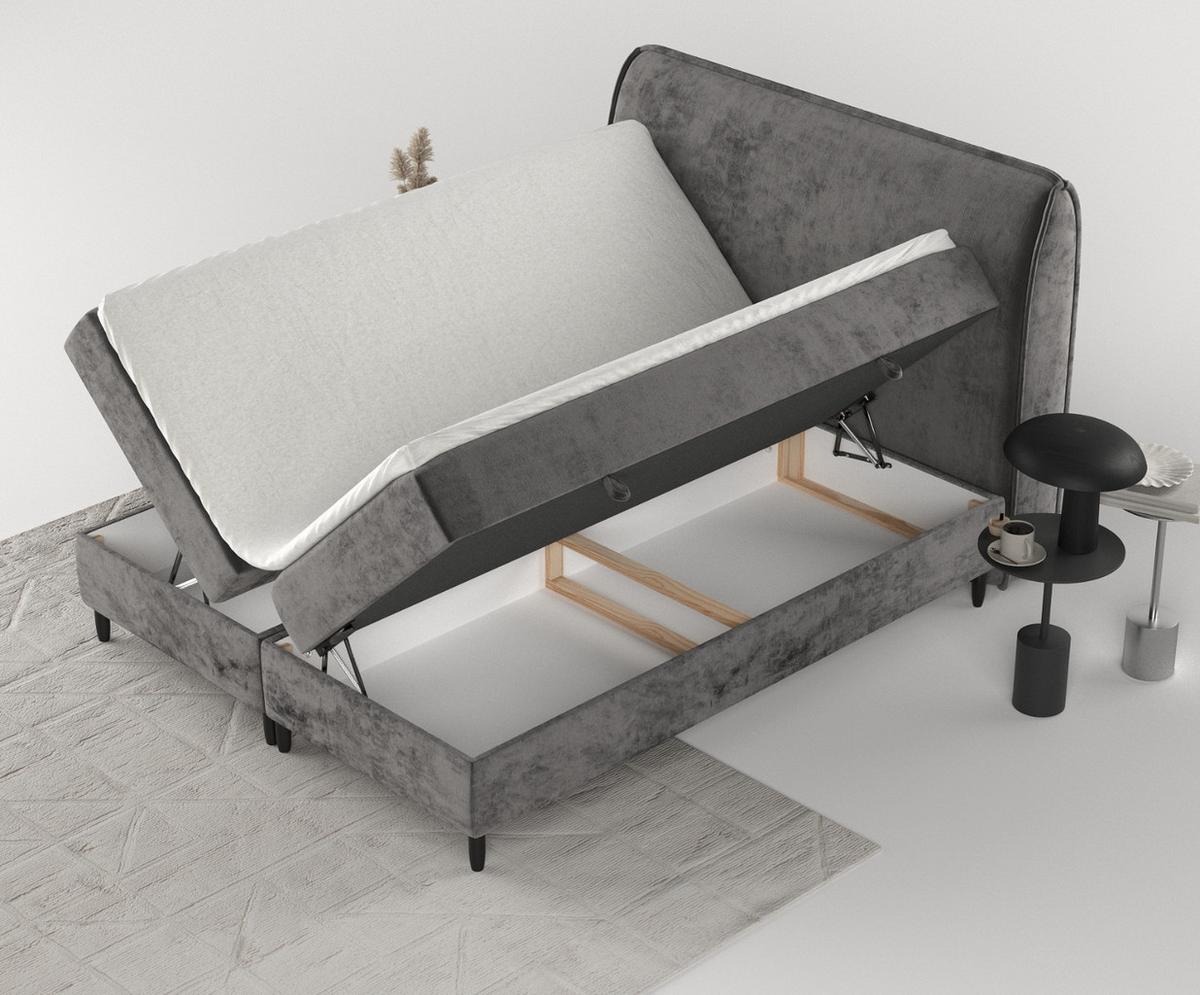 BOXBETT Lunaro 200/200 cm Stahl im Lotta Stoff - Graphitfarben/Schwarz, Holz/Holzwerkstoff (200/200cm) - AltaBeds
