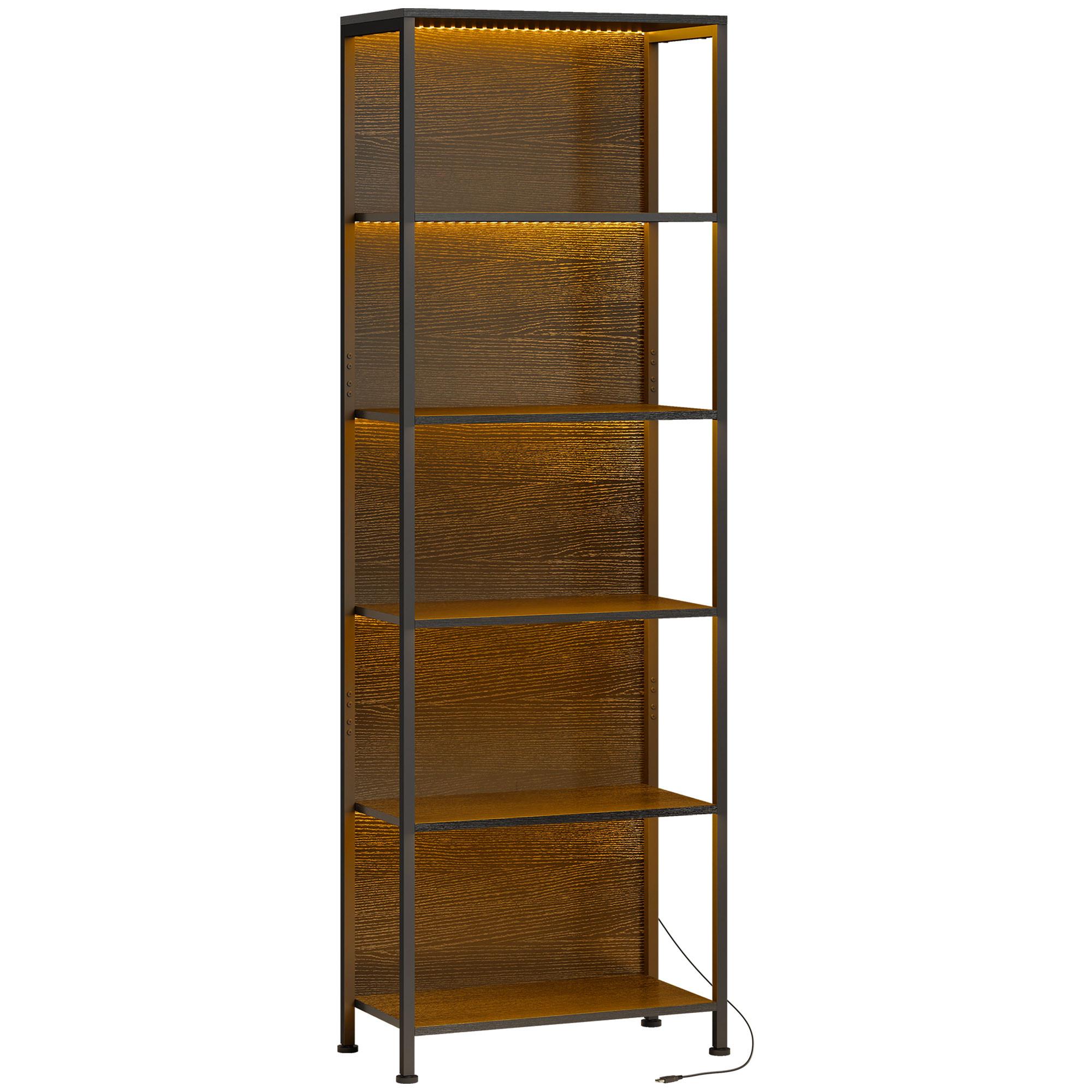 BÜCHERREGAL mit 5 Ebenen Standregal mit LED-Beleuchtung, 7 Lichtfarben, Schwarz - Schwarz, Holzwerkstoff/Metall (30/179/60cm) - HOMCOM