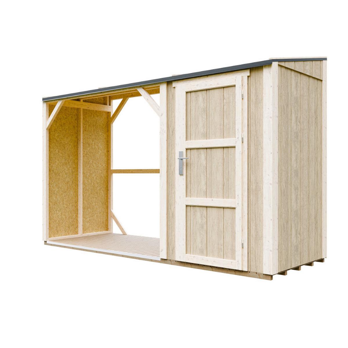 BRENNHOLZLAGER mit geschlossenem Stauraum 4,14 m² M985 - Naturfarben, Holz (120/220/345cm) - Timbela