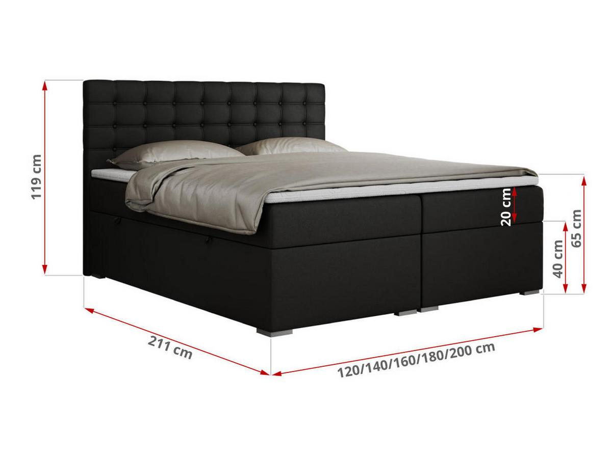 BOXBETT SUSAN 200/200 Schwarz Kunstleder - H4 - Schwarz, Holz/Textil (200/200cm) - MKS
